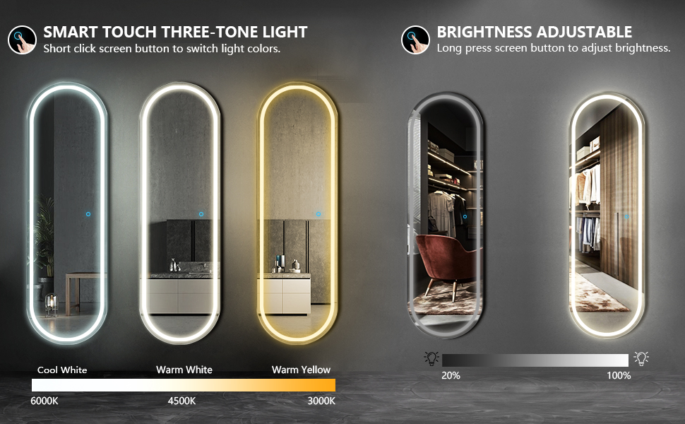 LVSOMT Oval Full Length Mirror with Lights, LED Over The