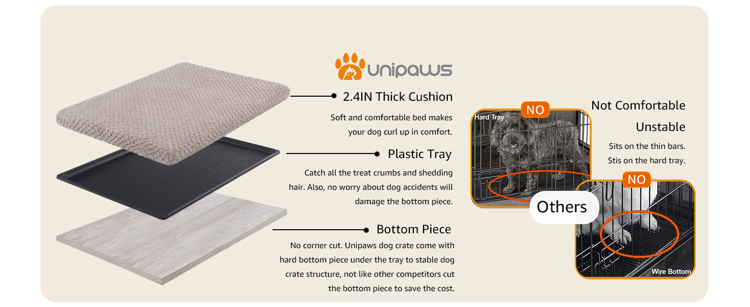 unipaws XL Furniture Dog Crate for Large Dogs with Tray and