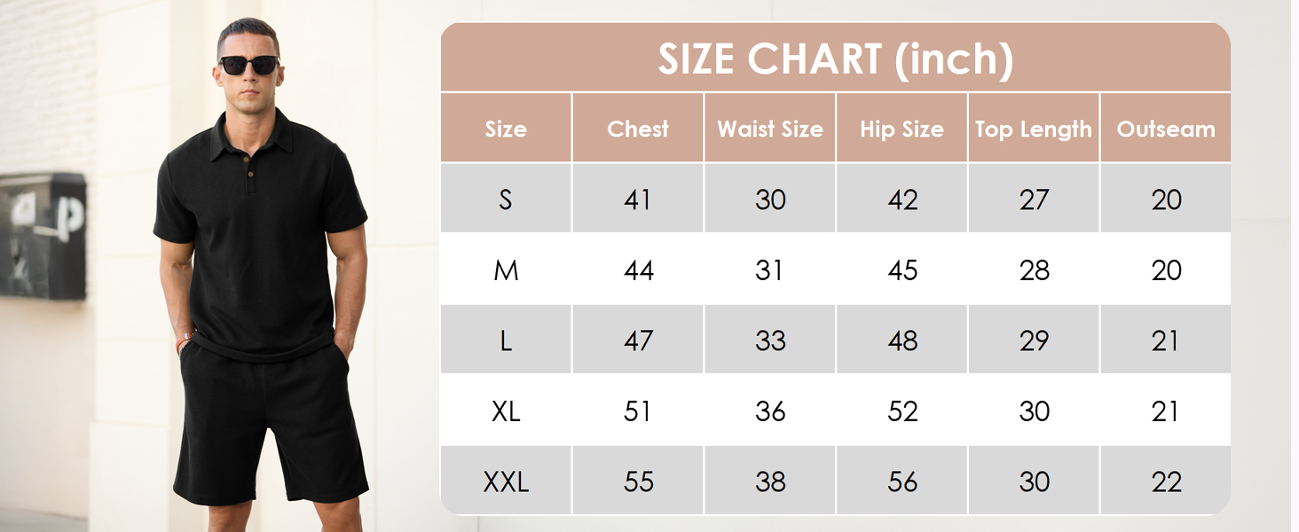 Men's Summer Outfits Waffle Knit Polo Shirt and Shorts Set 2 Pieces Casual Tracksuit