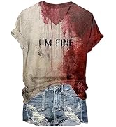 I'm Fine Bloody Shirt Women Problem Solved Bloody Halloween T Shirt Horror Blood Tee V-Neck Blood...