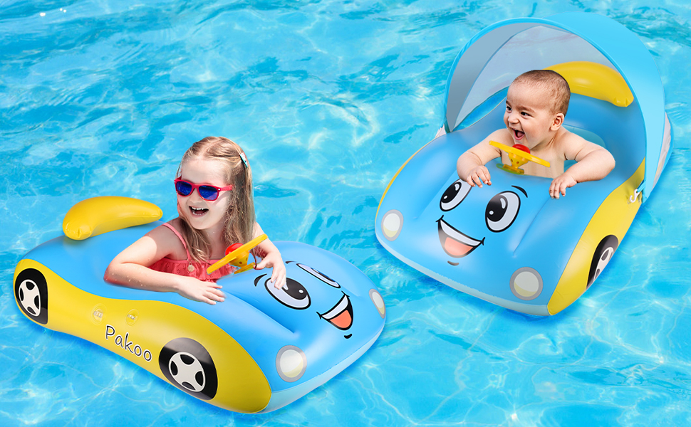 Baby Pool Float with UPF50+ Adjustable Canopy, Inflatable