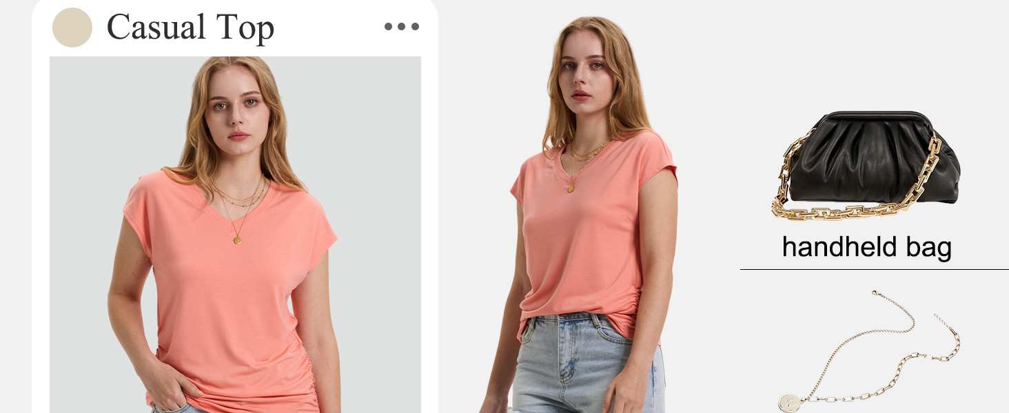 WIHOLL T Shirts for Women V Neck Summer Tops Cap Sleeve Basic Tshirts Loose Fit Casual Tees WTS9175