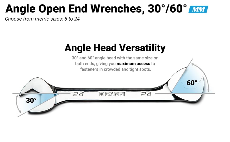 Capri Tools 17 mm Angle Open End Wrench, 30° and 60° angles, Metric