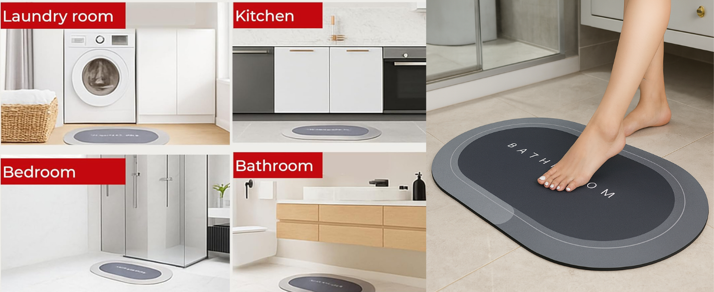 VERVENIX Doormat  Bathroom Mat Rubber for Home Kitchen Washroom Office Rectangular Grey