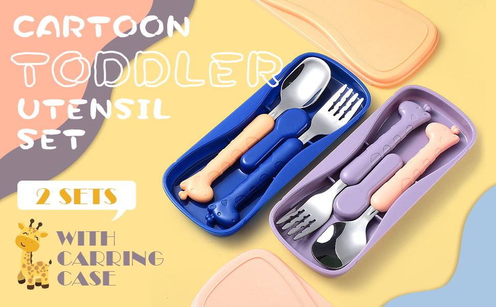 FUNNUO Stainless Steel Kids Cartoon Cutlery Set With