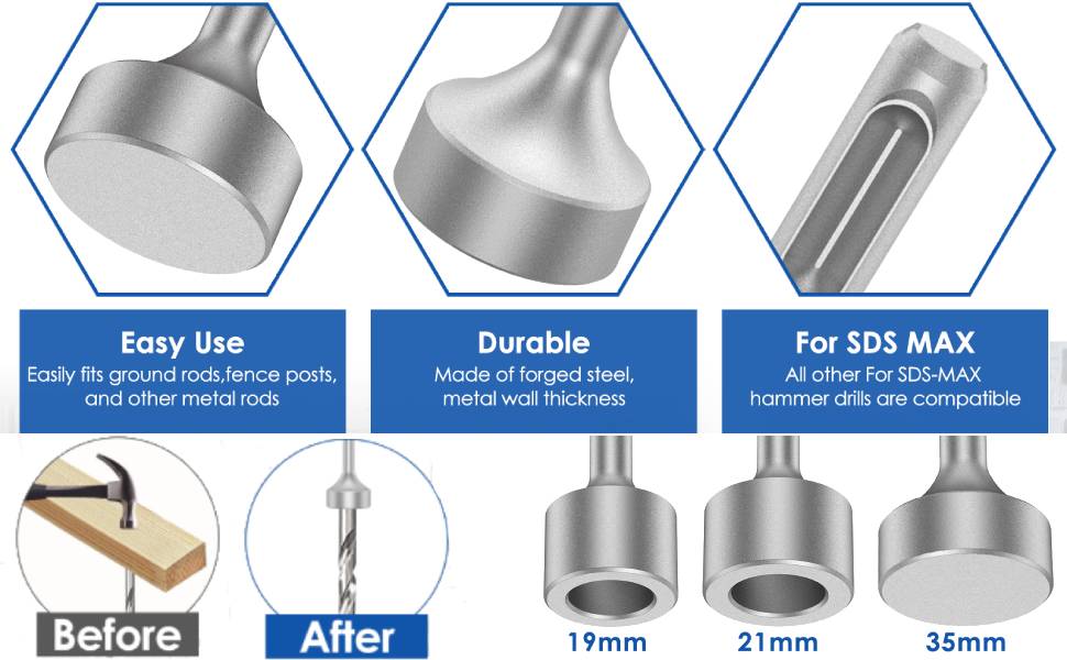 SDS Plus Ground Rod Driver, Heavy Duty Steel Drill