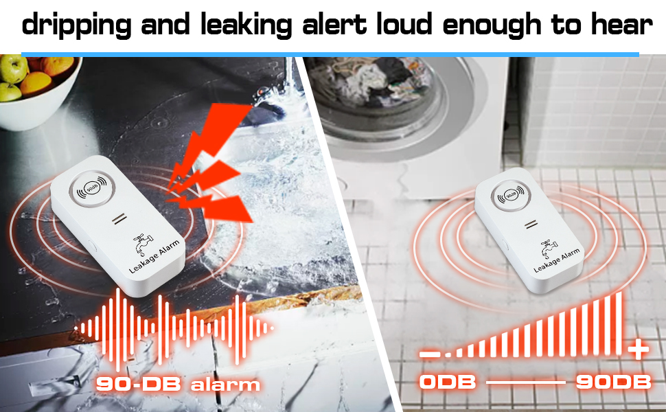 WiFi Water Leak Detector (2.4G WiFi), 90 dB Water Detector Alarm and