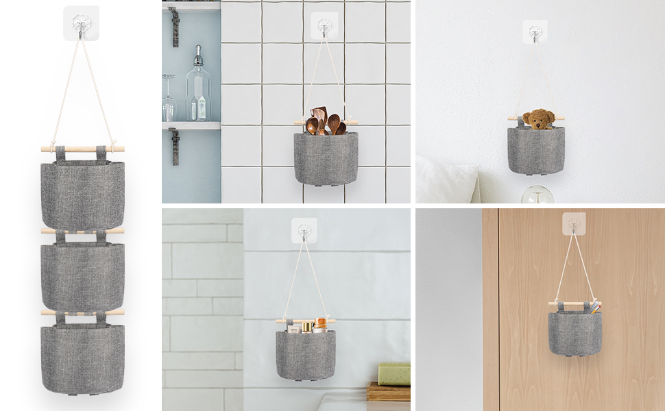 Songaa Small Hanging Storage Bags 3 Pack Wall Mount Closet Organizer with Hooks