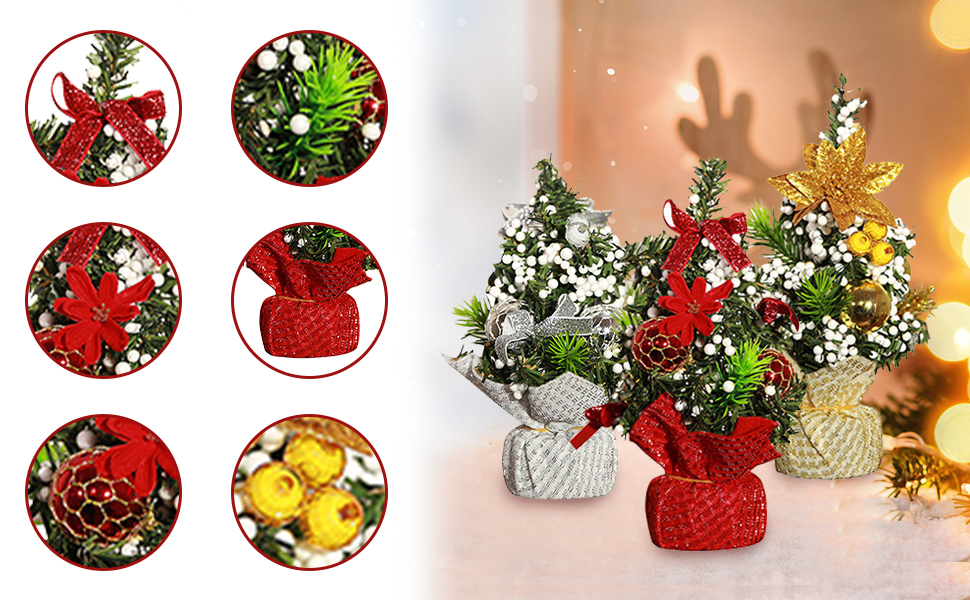 3Pcs Mini Christmas Tree For Table, Small Desktop Christmas Tree 8.66X4