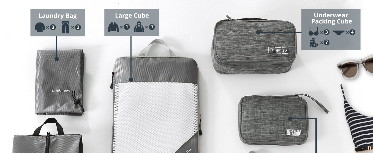 Compression Packing Cubes for Suitcases, NICOSHOW 7 Set