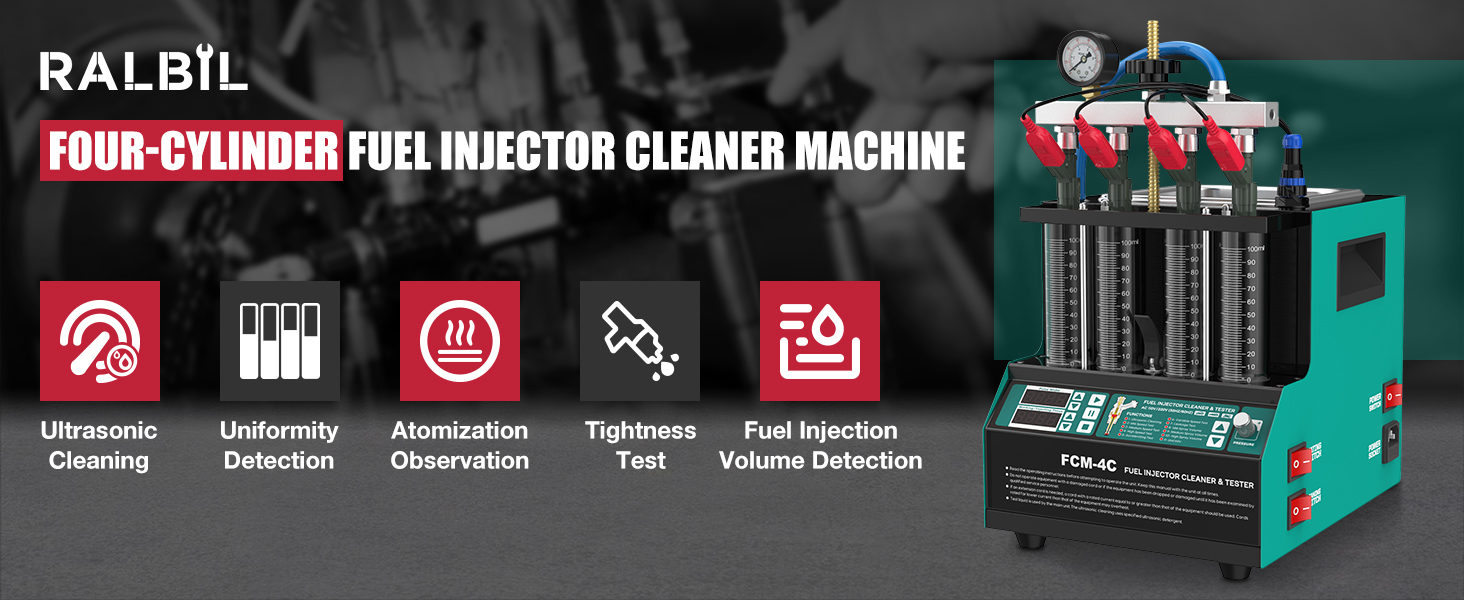 RALBIL 4Cylinder Fuel Injector Cleaner Machine 110V 2in