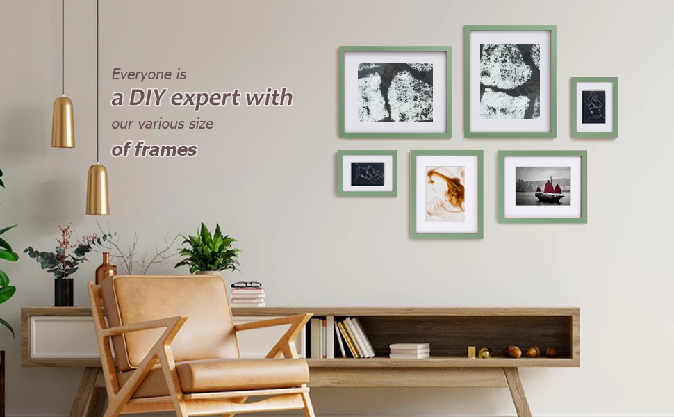 Egofine 14x11 Photo Frames Set of 4 Green, Solid Wood Picture Frames