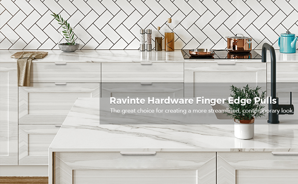 Ravinte Hardware 8 Pack Silver Handles, Finger Edge Pull Handles 102mm/4 inch