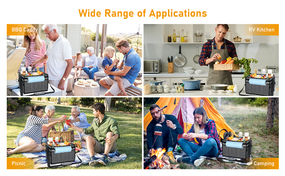 Kannino Large Grill and Picnic Caddy BBQ Organizer with Paper Towel