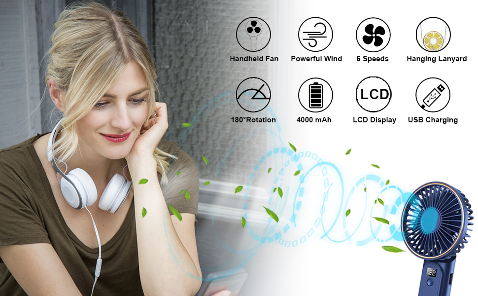 Hssio Portable Handheld Fan, Mini Desk Fan, Neck Fan 180