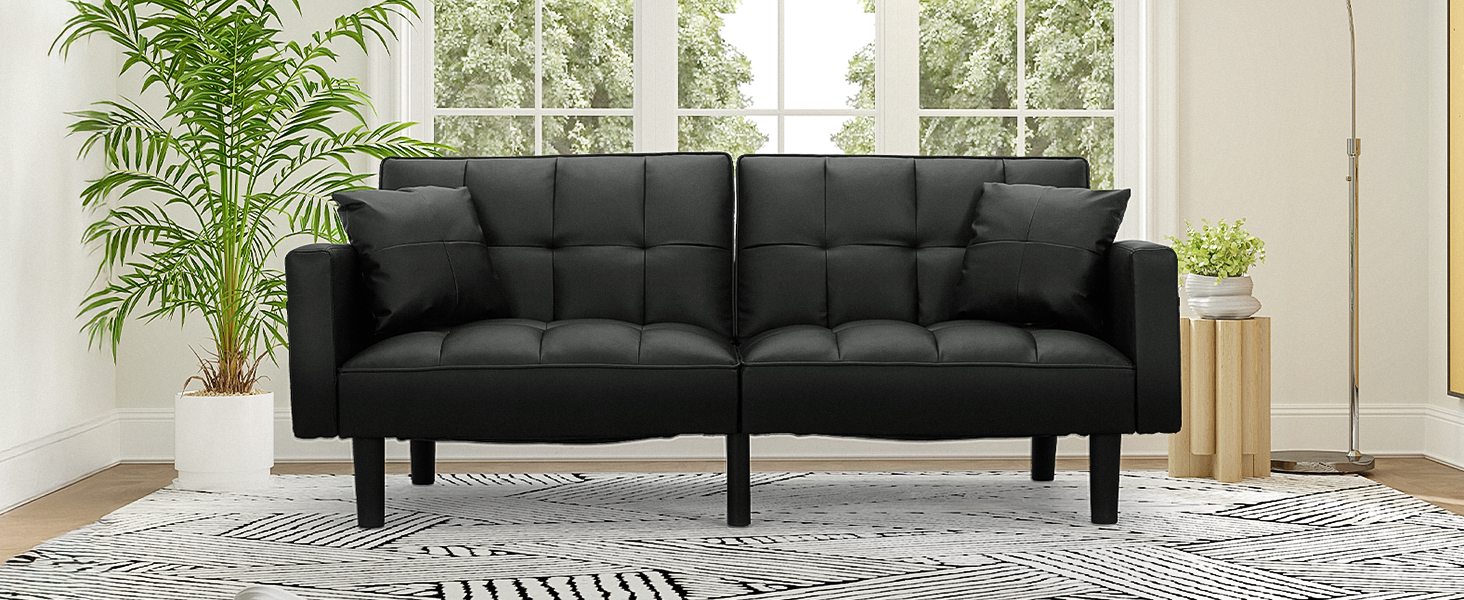 ECOTOUGE Faux Leather Futon Couch, Convertible Sofa Bed with Adjustable Back, Modern Sleeper Sofa