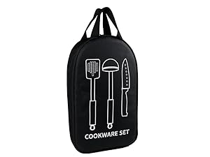 Azarxis Camp Kitchen Cooking Utensil Storage Bag Grill Utensil Cookware Organizer Travel Set for Camping Hiking Backpacking BBQ Picnic RV Trips Travel (Brown) 8 4102