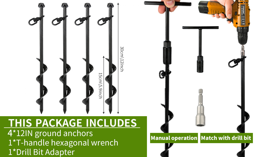 12” Ground Anchors，(4pcs) Trampoline Stakes， Swing Set Anchors，Tent Stakes Heavy
