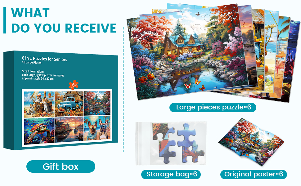 6 Packs Large Piece Puzzle for Seniors Dementia 16 Pieces