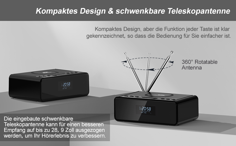 REACHER Digital DAB & FM Radio Alarm Clock with Wireless Charging