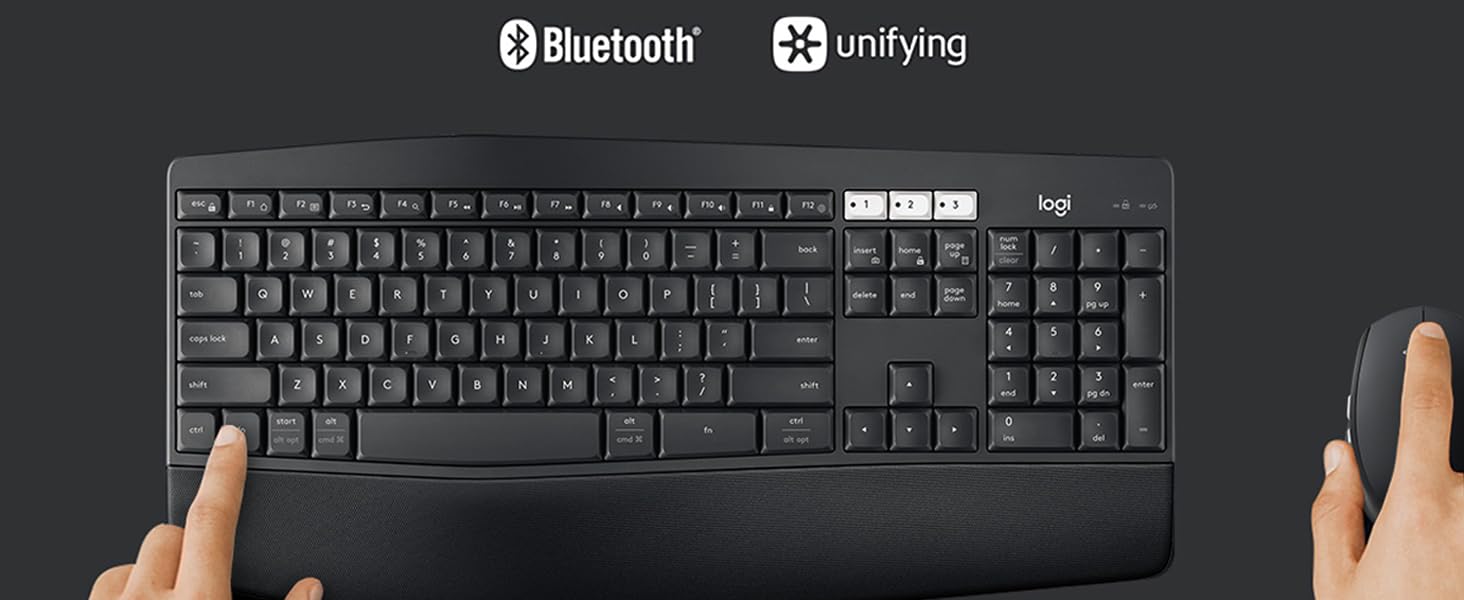 Logitech MK825 Wireless Combo FullSized Keyboard with Palm Rest and