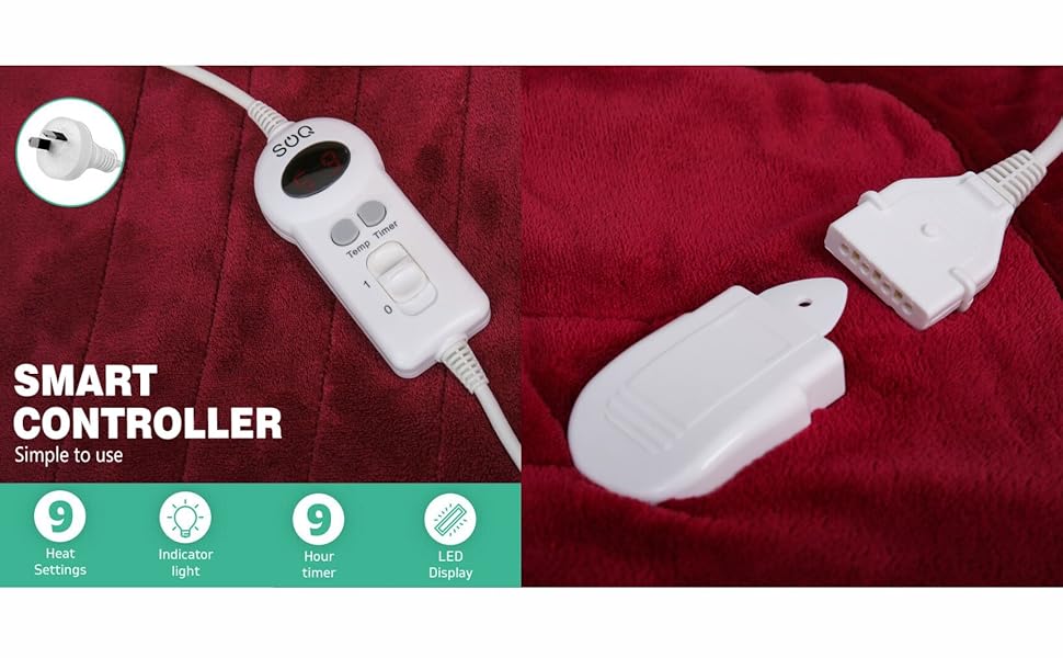 SOQ Electric Heated Throw Rug Snuggle Blanket 9 Smart Heat Settings