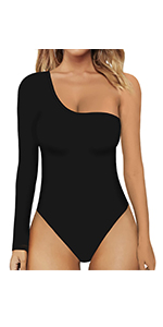 MGM044-MANGOPOP Women's One Shoulder Off Sleeveless Tank Top Bodysuit Jumpsuits