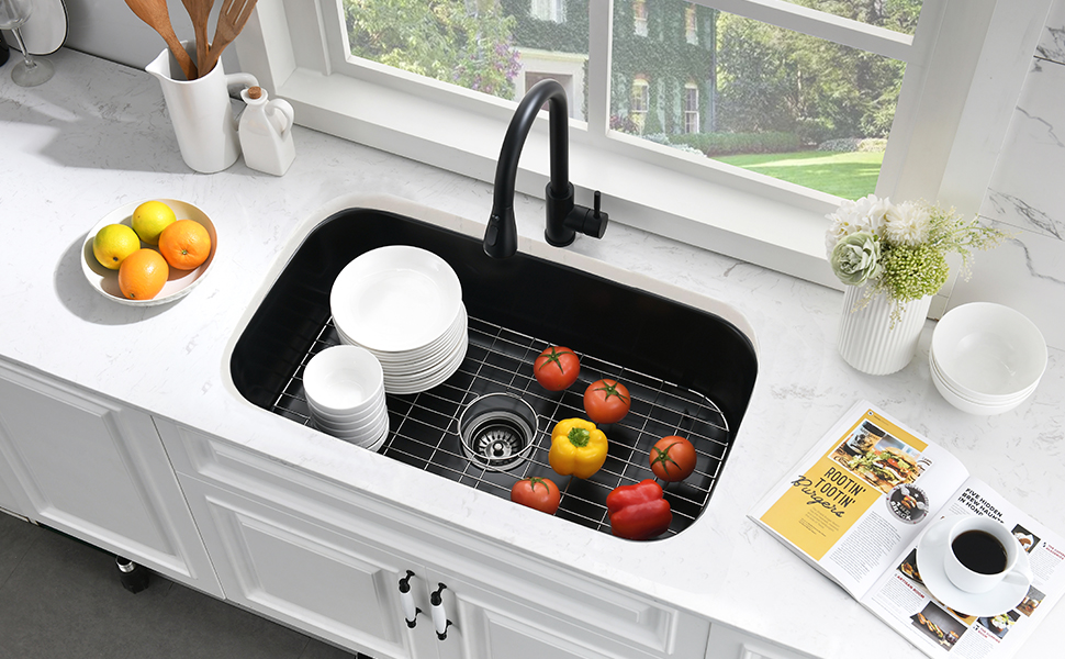 31 Inch Black Undermount Sink Stainless Steel-Bokaiya 31x18