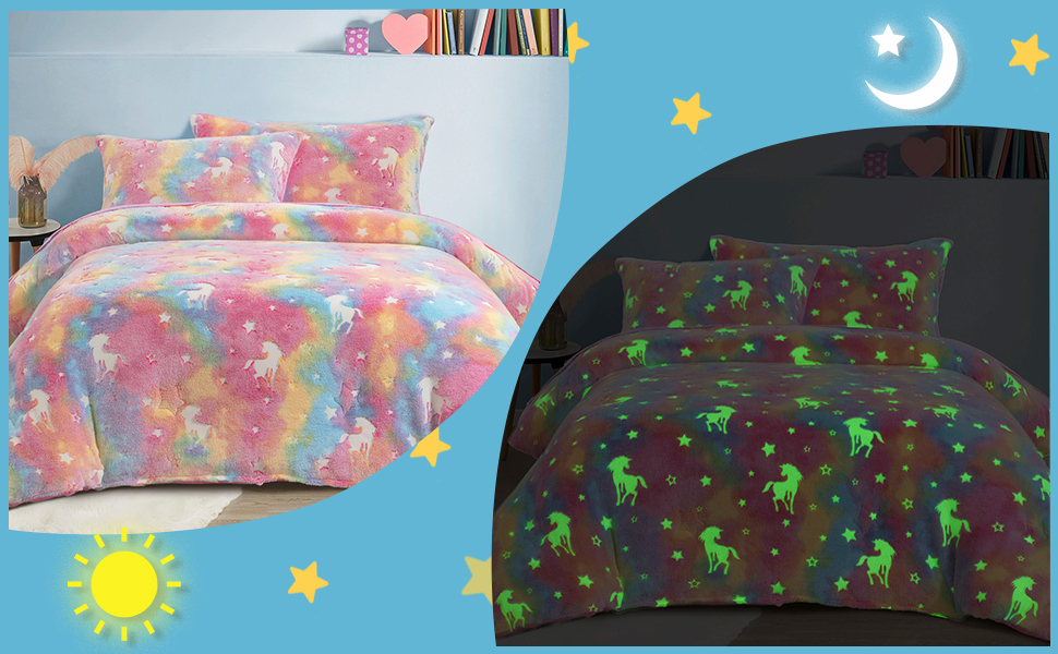 HOMBYS Glow in The Dark Comforter Set 7 Piece Full/Queen