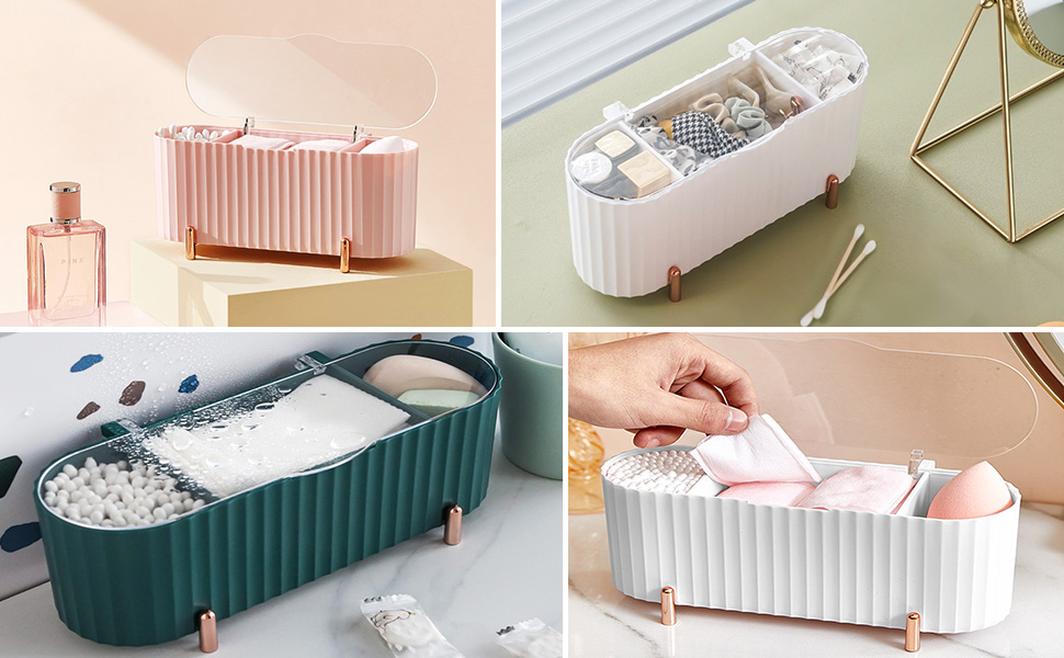 CGBE Cotton Pad Holder, Qtip Holder with Lid, Plastic Cotton Bud