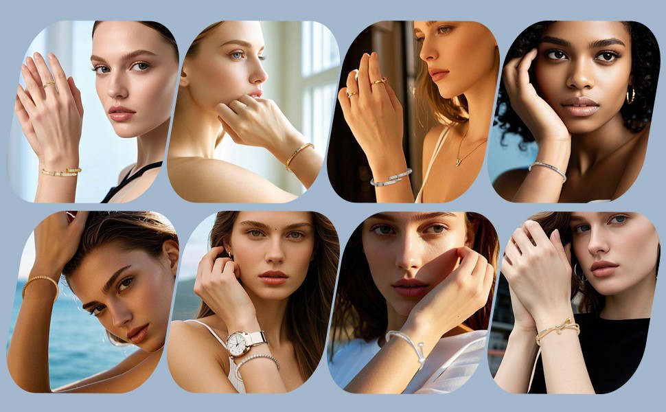 18K Gold Plated Oval Bangle Cuff Bracelet for Women