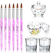 Acrylic Nail Brush Dappen Dish Set, 6PCS Nail Art Pen and 4PCS Crystal Dappen Dish for Acrylic Na...