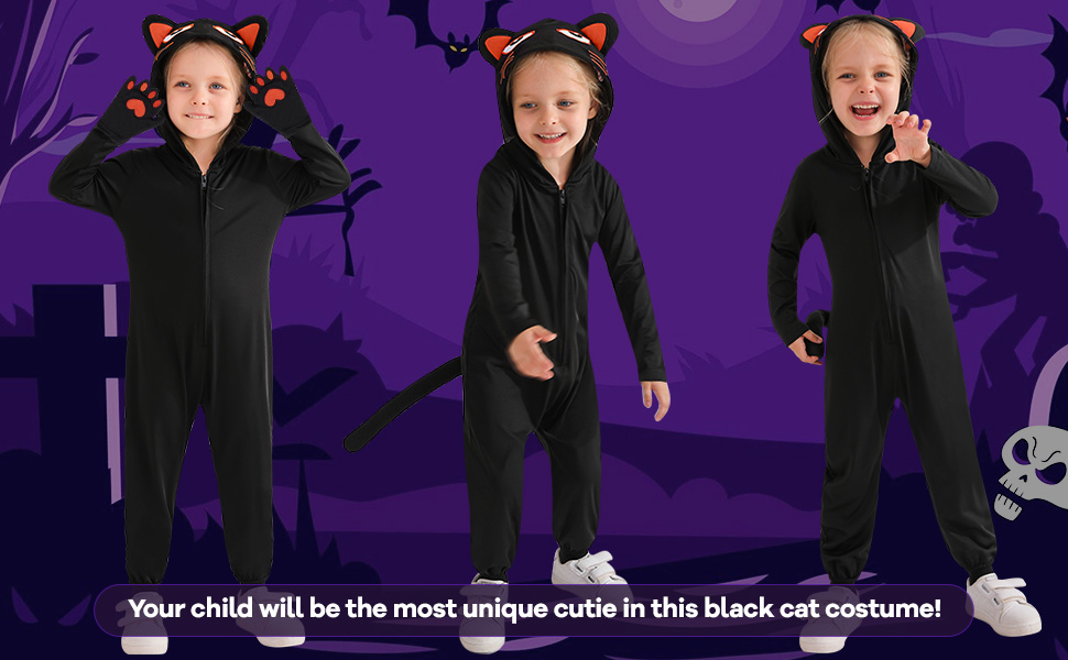 ESHOO Cat Costumes for kids Girls Boys Black Cat Hooded Jumpsuit with