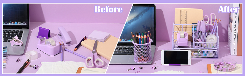 purple office desk accessories