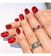 Cat Eye Press on Nails Red Full Cover Fake Nails Glossy Artificial False Nails Reusable Glue on N...