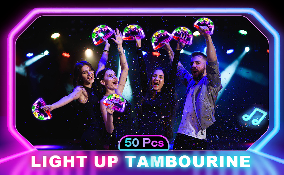 Jerify 50 Pcs Light up Tambourine LED Flashing Tambourine