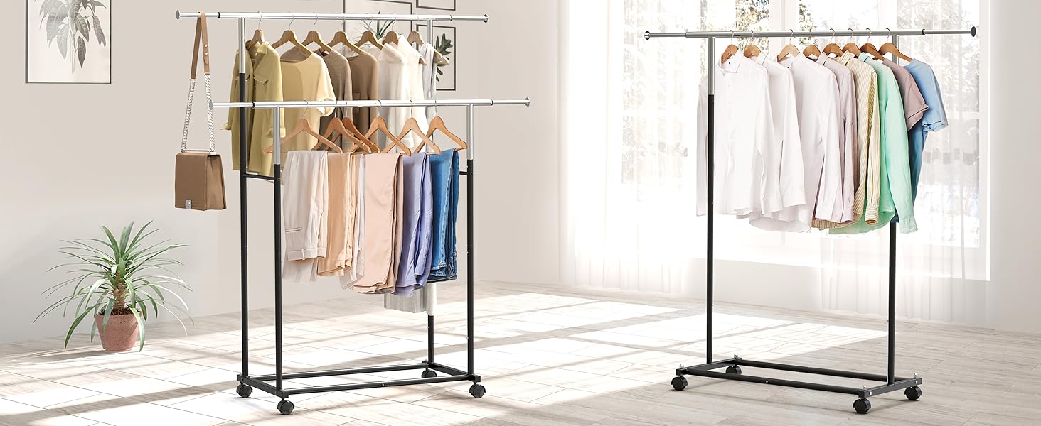 Simple Houseware Double Rod Garment Rack, Black Home