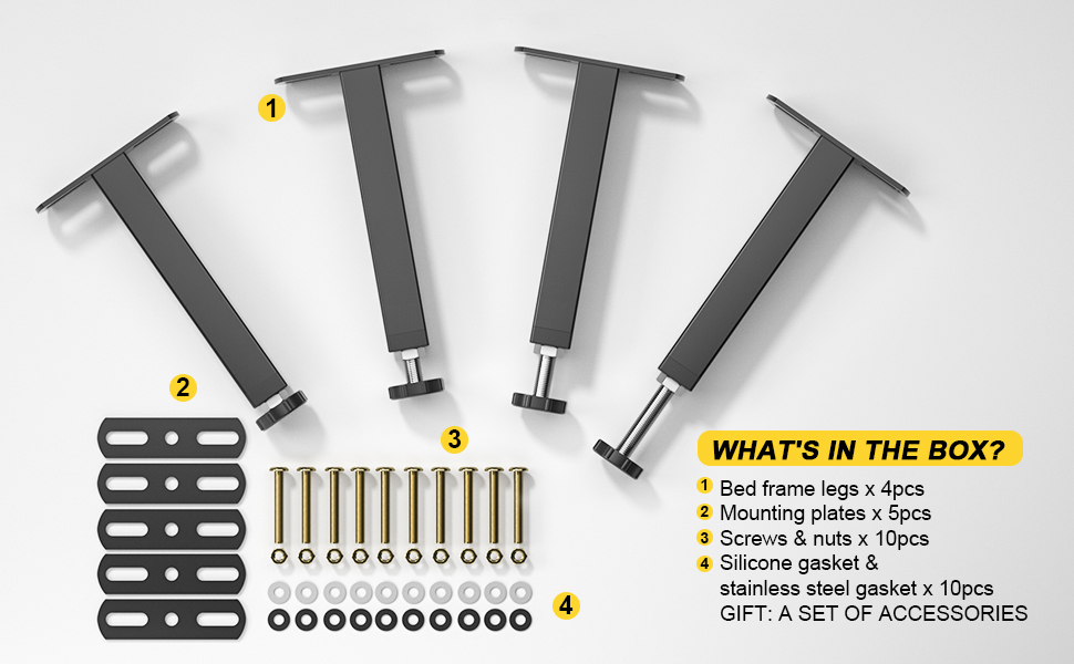 Likapop 4Pcs Adjustable Bed Frame Support Legs, Bed Frame