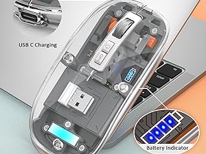 Wireless Bluetooth5.1&2.4G Mini Lightweight Mouse,Transparent Clear
