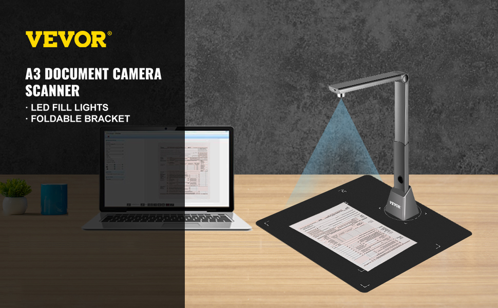 VEVOR Document Camera, 10 Megapixel Lens & A3Size, Book