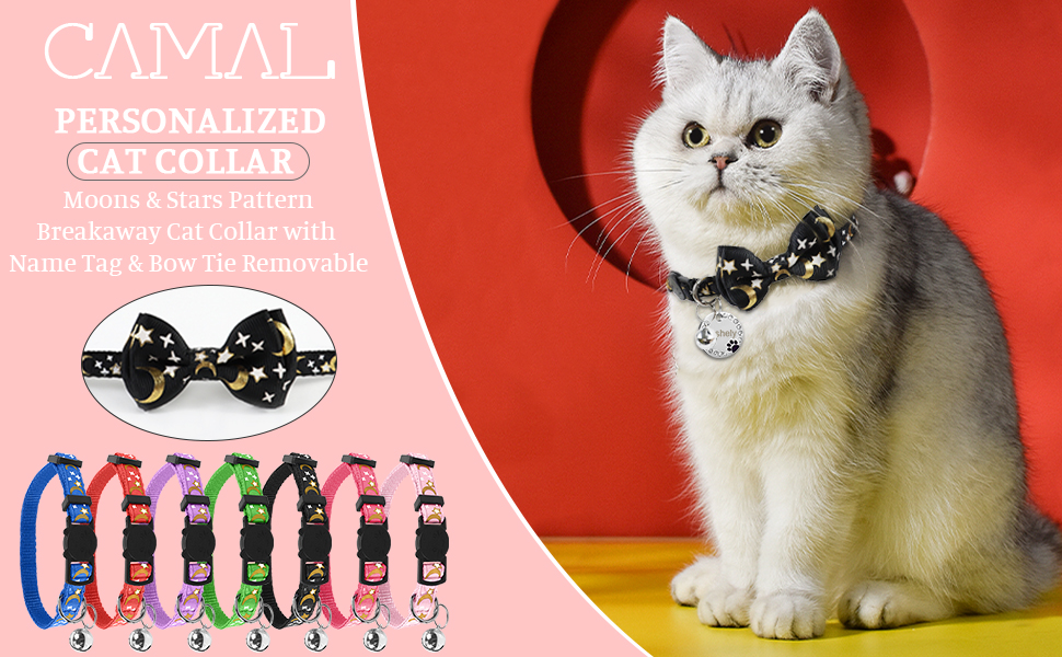 Pet Supplies CAMAL Personalized Cat Collar, Moons & Stars Pattern