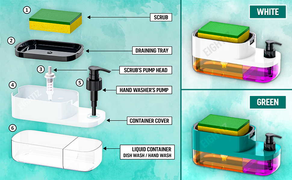 ABS Plastic 3 in 1 Soap Pump Dispenser Dish Soap Liquid Dispenser Sponge Holder Dish Soap
