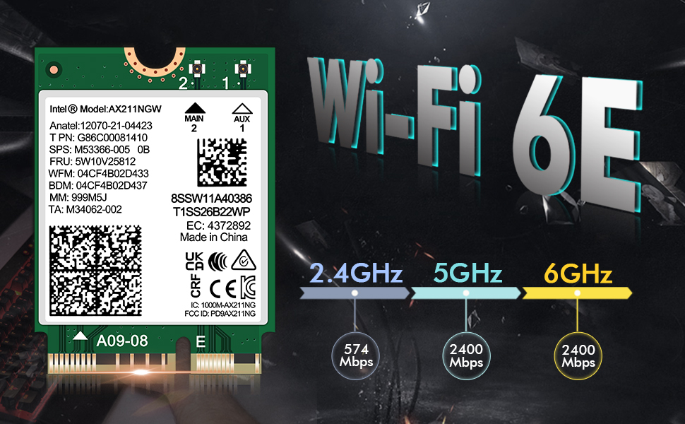 WiFi 6E Wireless Card Intel AX211 NGW M.2: CNVio2, Bluetooth 5.3, Tri ...