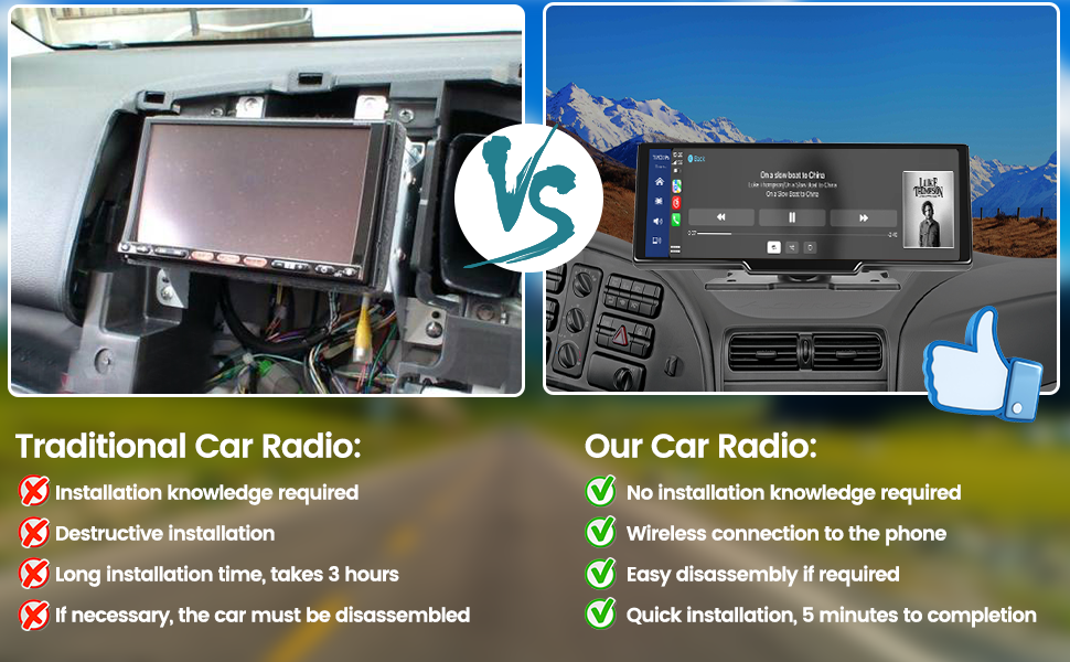 Hikity Portable 9.3 Inch IPS Touchscreen Car Radio with Wireless Apple