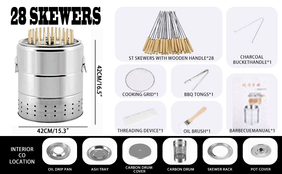 Smokeless Barbecue Hanging Grill With 28 Skewers Stainless Steel Charcoal BBQ Stove