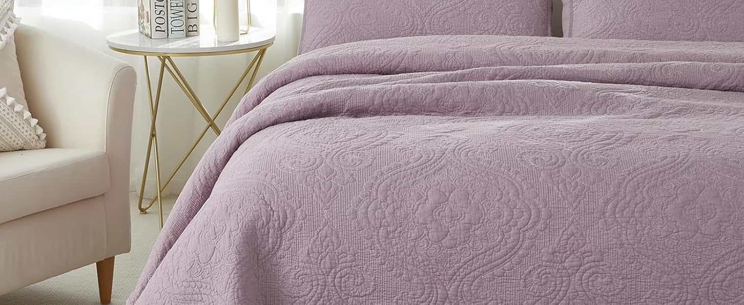 Brandream Queen Size Quilt Set Cotton Olive Green Damask