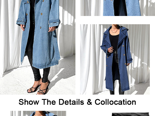 ジャケット・アウター Oversized maxi-length doublebreastedcoat Fazortev Women's Long Double Breasted Denim Jacket Oversized