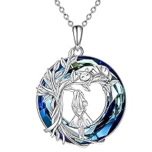 Sterling Silver Tree of Life Girl &amp;amp;amp; Cat Crystal Pendant Necklace
