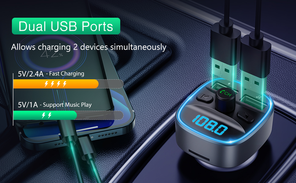 ORIA Bluetooth 5.0 FM Transmitter for Car, 【New Version】Wireless Radio