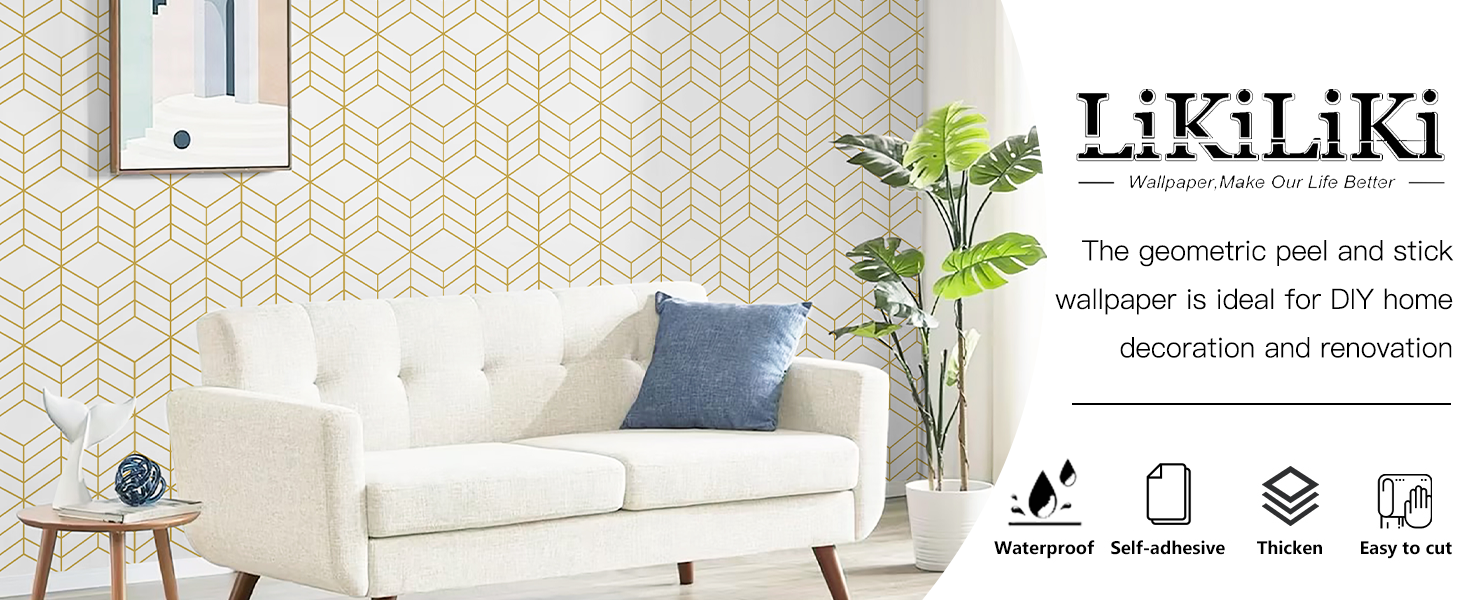 LiKiLiKi Modern Geometric Peel and Stick Wallpaper 17.3''×118'' Self
